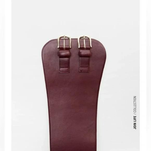 ZARA LEATHER SASH BELT BURGUNDY - Picture 4 of 6